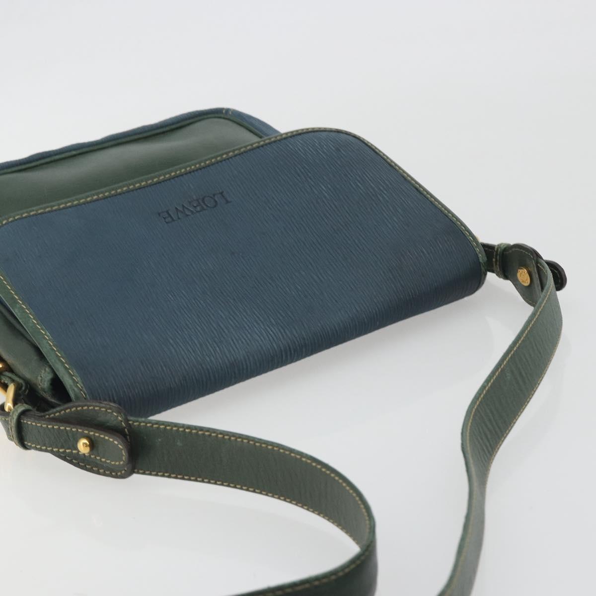 LOEWE Velazquez Shoulder Bag Leather Blue Gold Tone Auth 194205