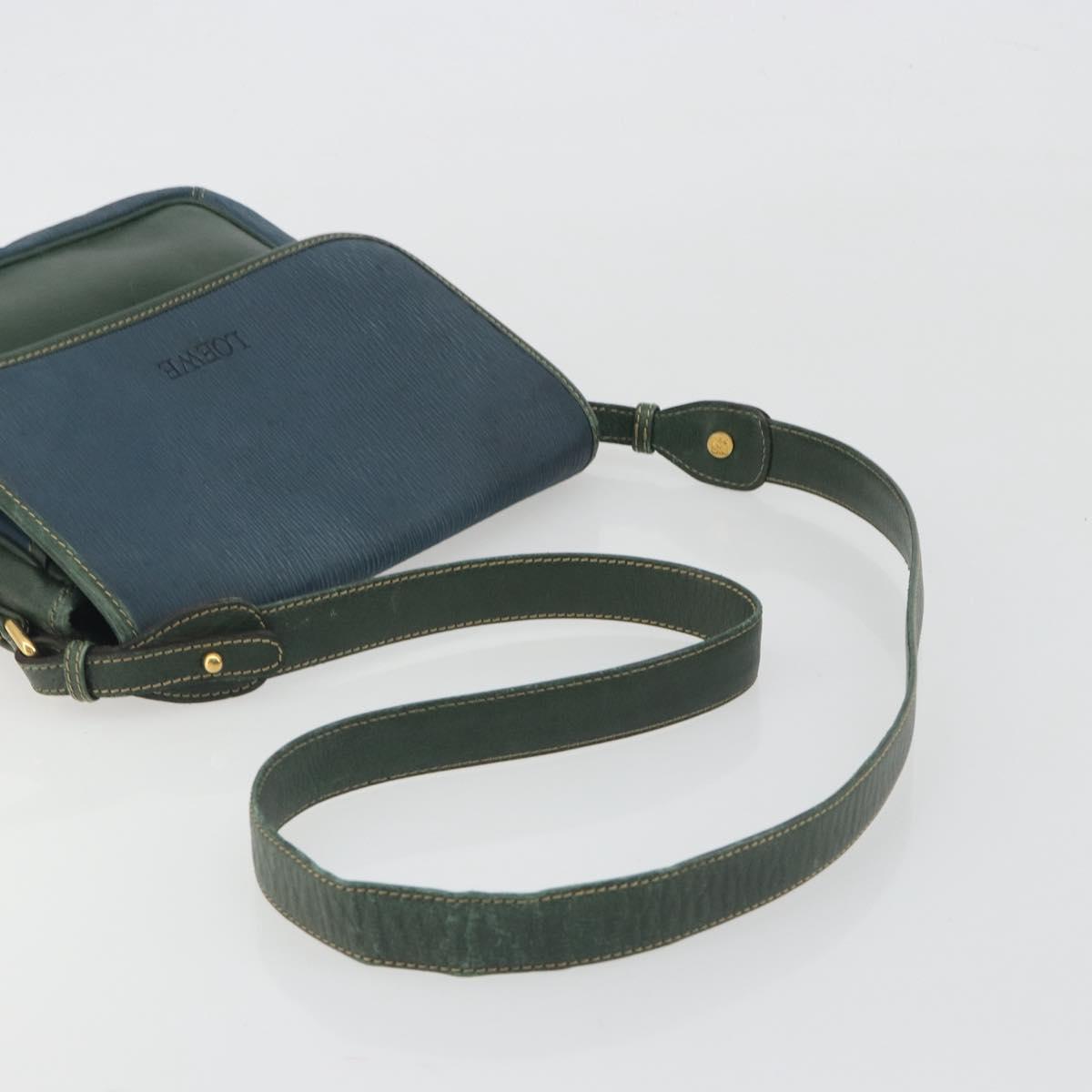 LOEWE Velazquez Shoulder Bag Leather Blue Gold Tone Auth 194205