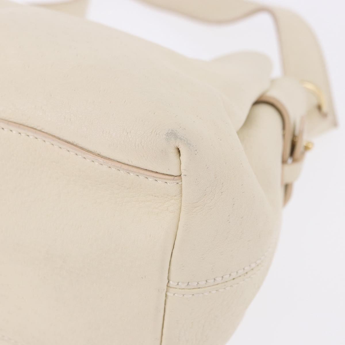 Salvatore Ferragamo Gancini Hand Bag Leather White Gold Tone Auth 194209A