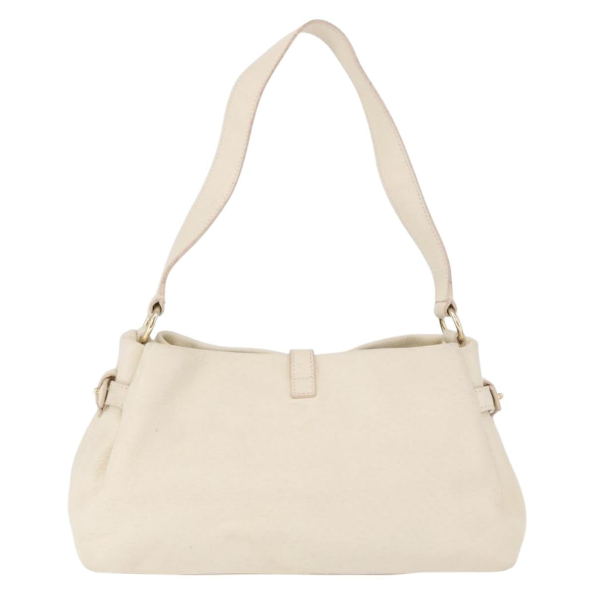 Salvatore Ferragamo Gancini Hand Bag Leather White Gold Tone Auth 194209A