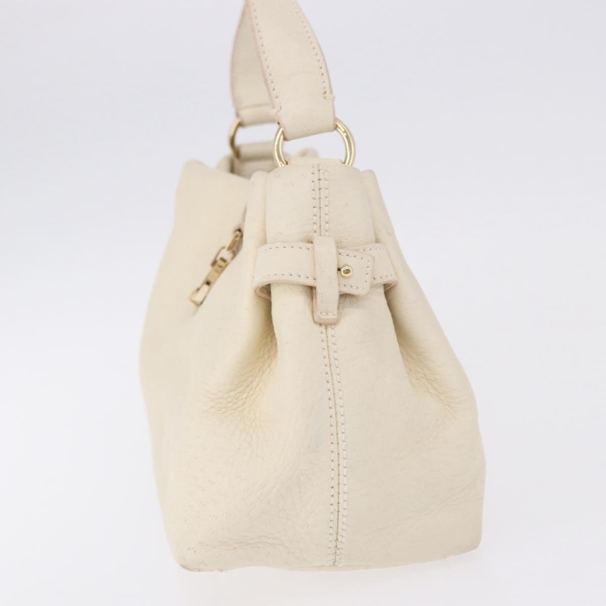Salvatore Ferragamo Gancini Hand Bag Leather White Gold Tone Auth 194209A