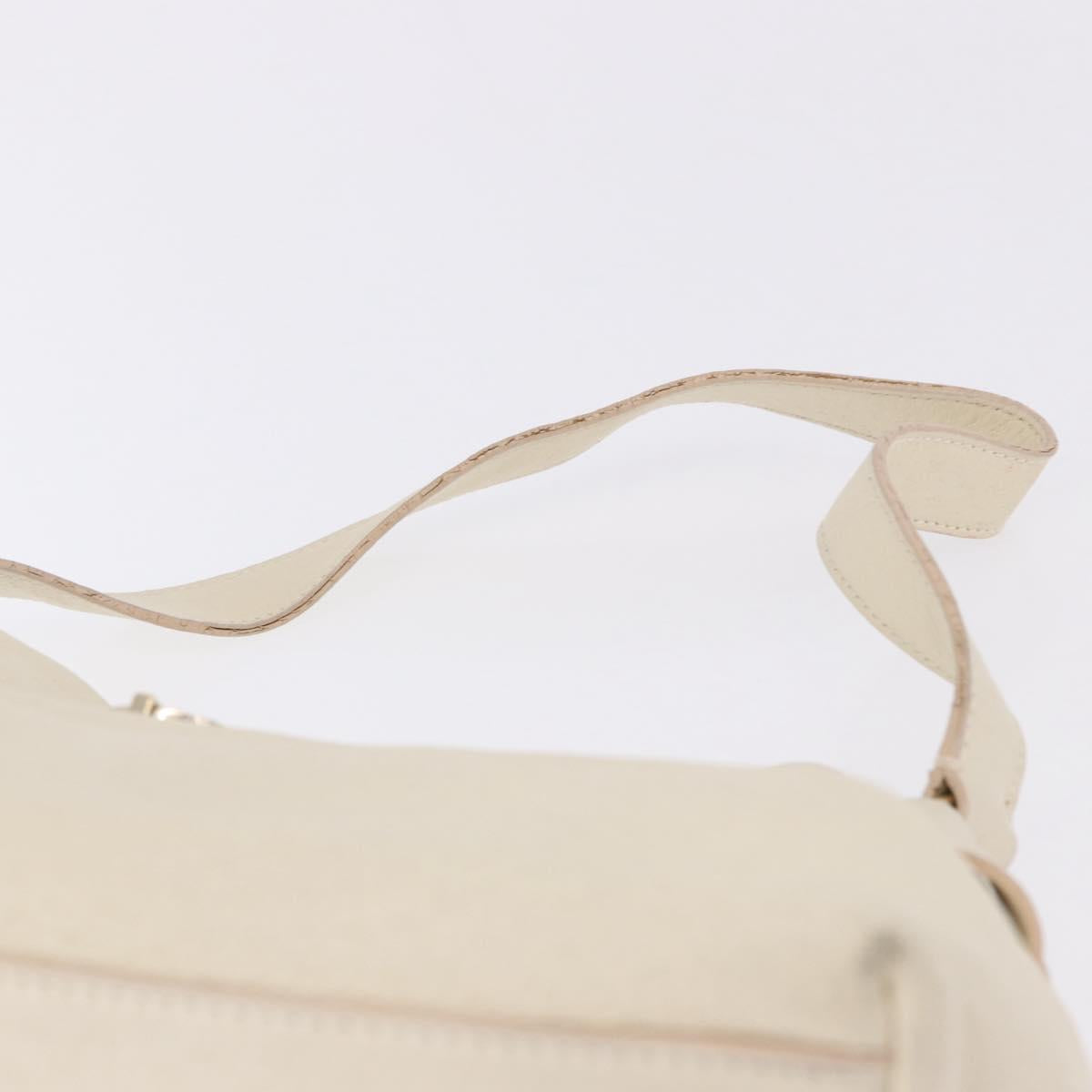 Salvatore Ferragamo Gancini Hand Bag Leather White Gold Tone Auth 194209A