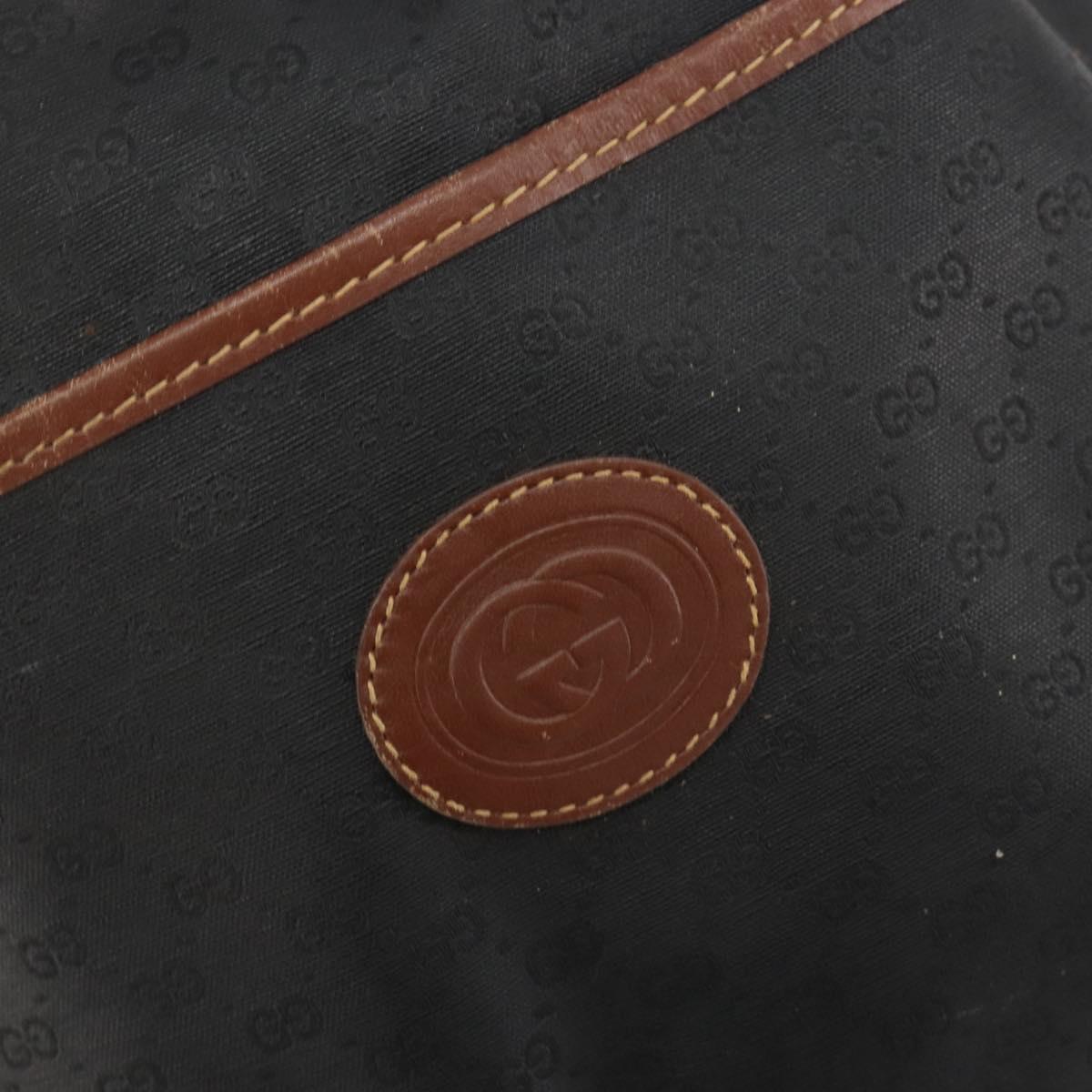 GUCCI Micro GG Shoulder Bag PVC Leather Black Gold Tone Auth 194211