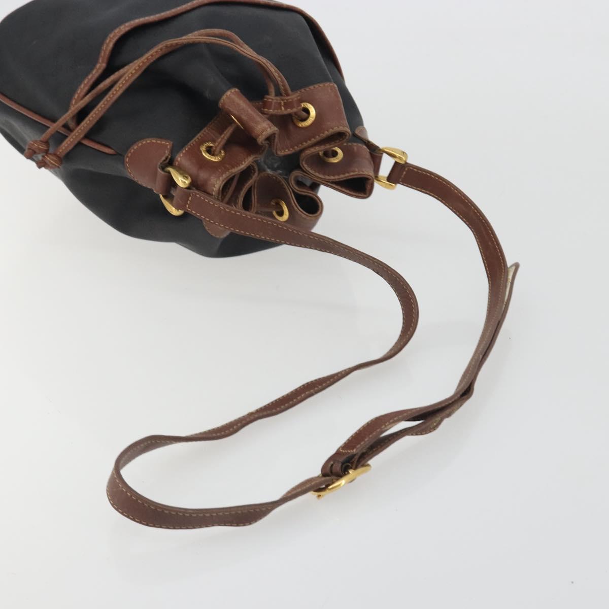 GUCCI Micro GG Shoulder Bag PVC Leather Black Gold Tone Auth 194211