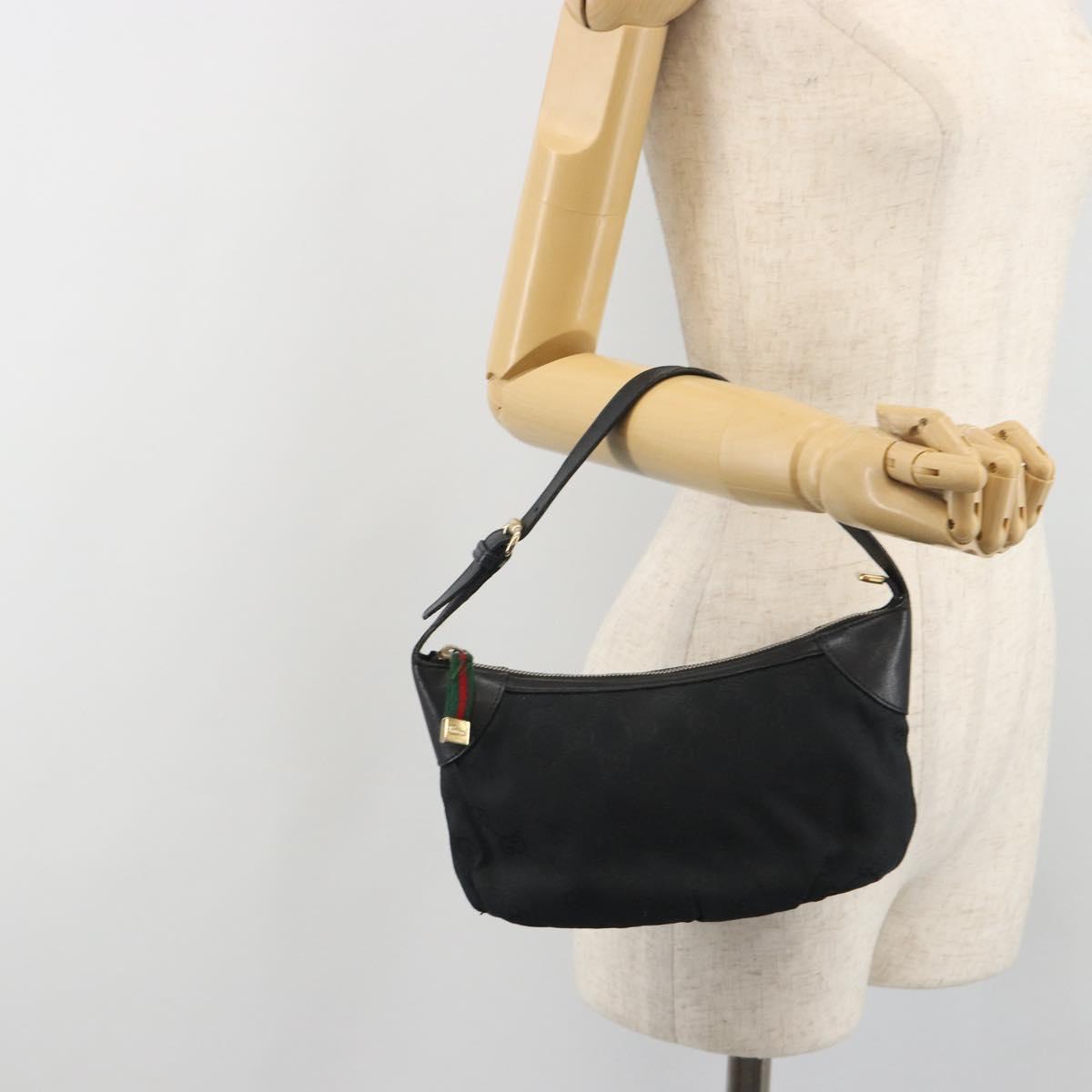 GUCCI GG Canvas Hand Pouch Black Gold Tone 224098 Auth 194213A