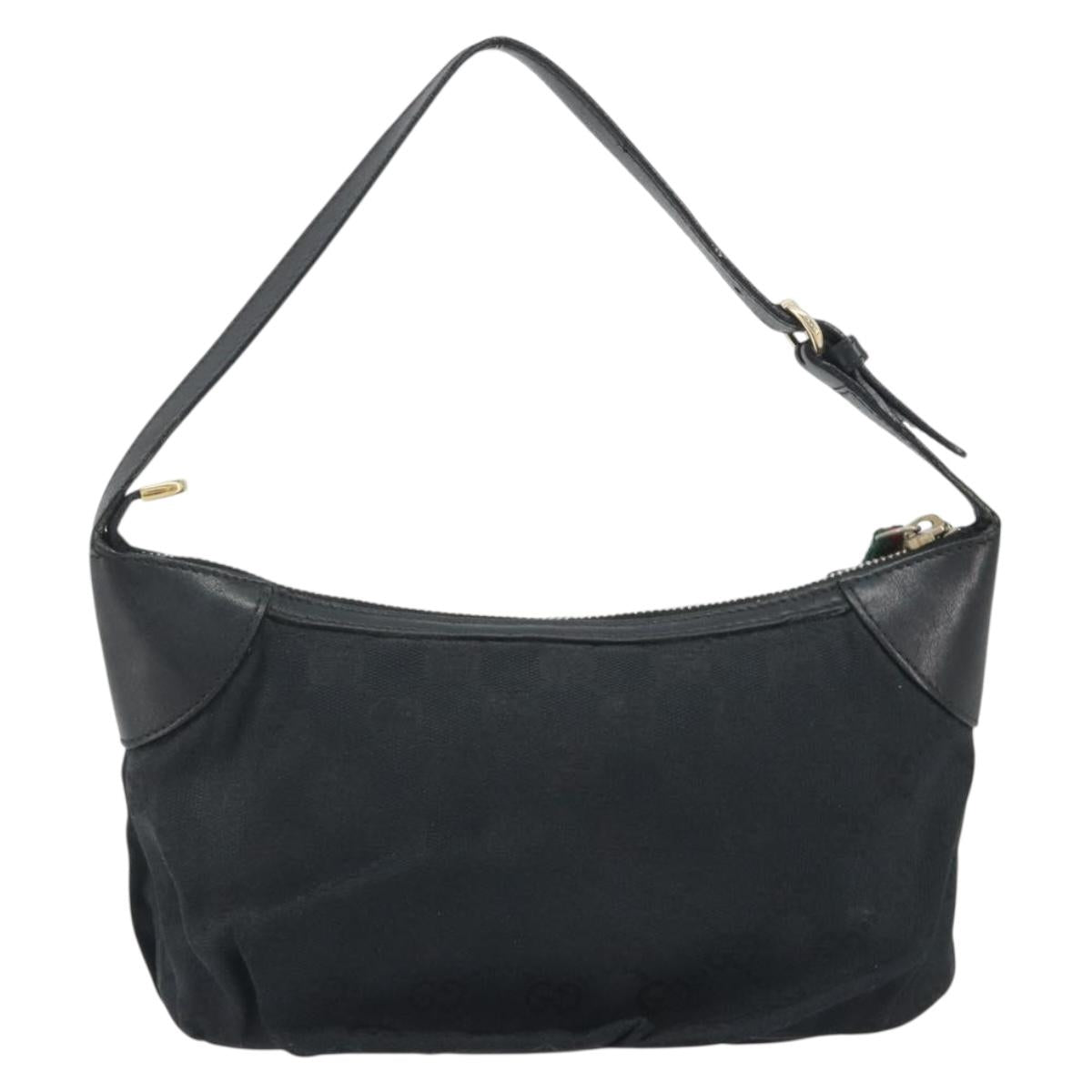 GUCCI GG Canvas Hand Pouch Black Gold Tone 224098 Auth 194213A