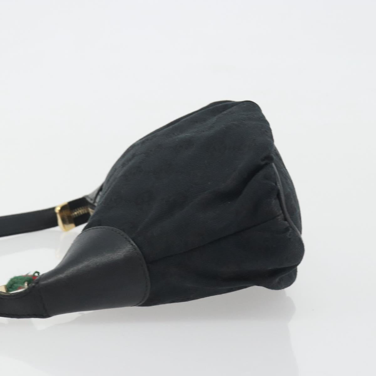 GUCCI GG Canvas Hand Pouch Black Gold Tone 224098 Auth 194213A