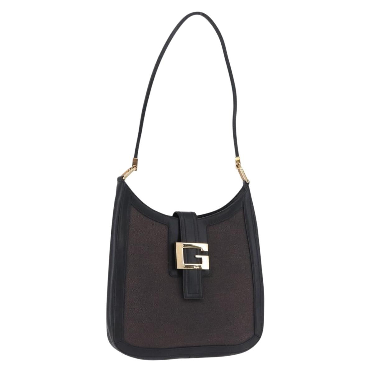 GUCCI Shoulder Bag Canvas Black Gold Tone 001 4142 Auth 194219