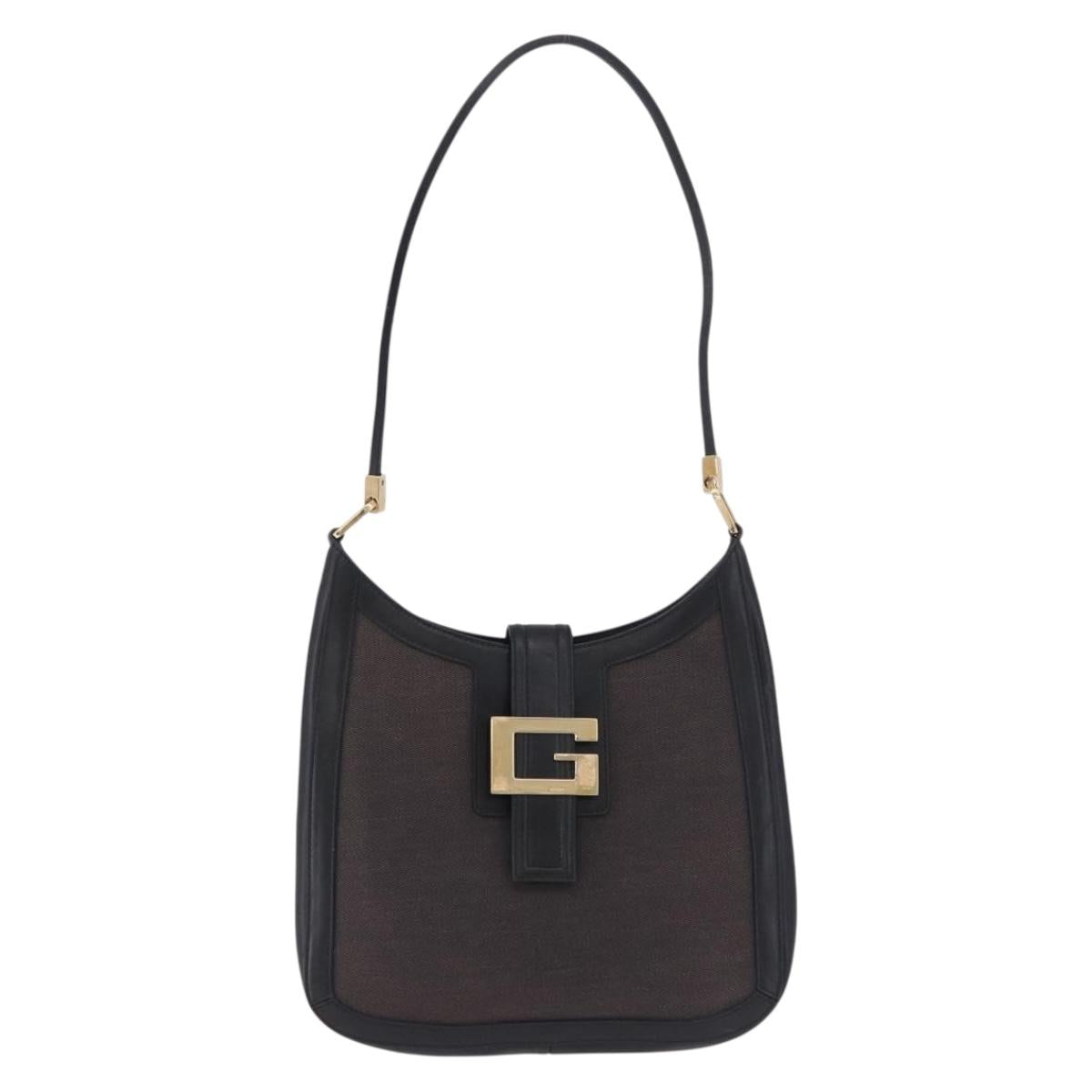 GUCCI Shoulder Bag Canvas Black Gold Tone 001 4142 Auth 194219