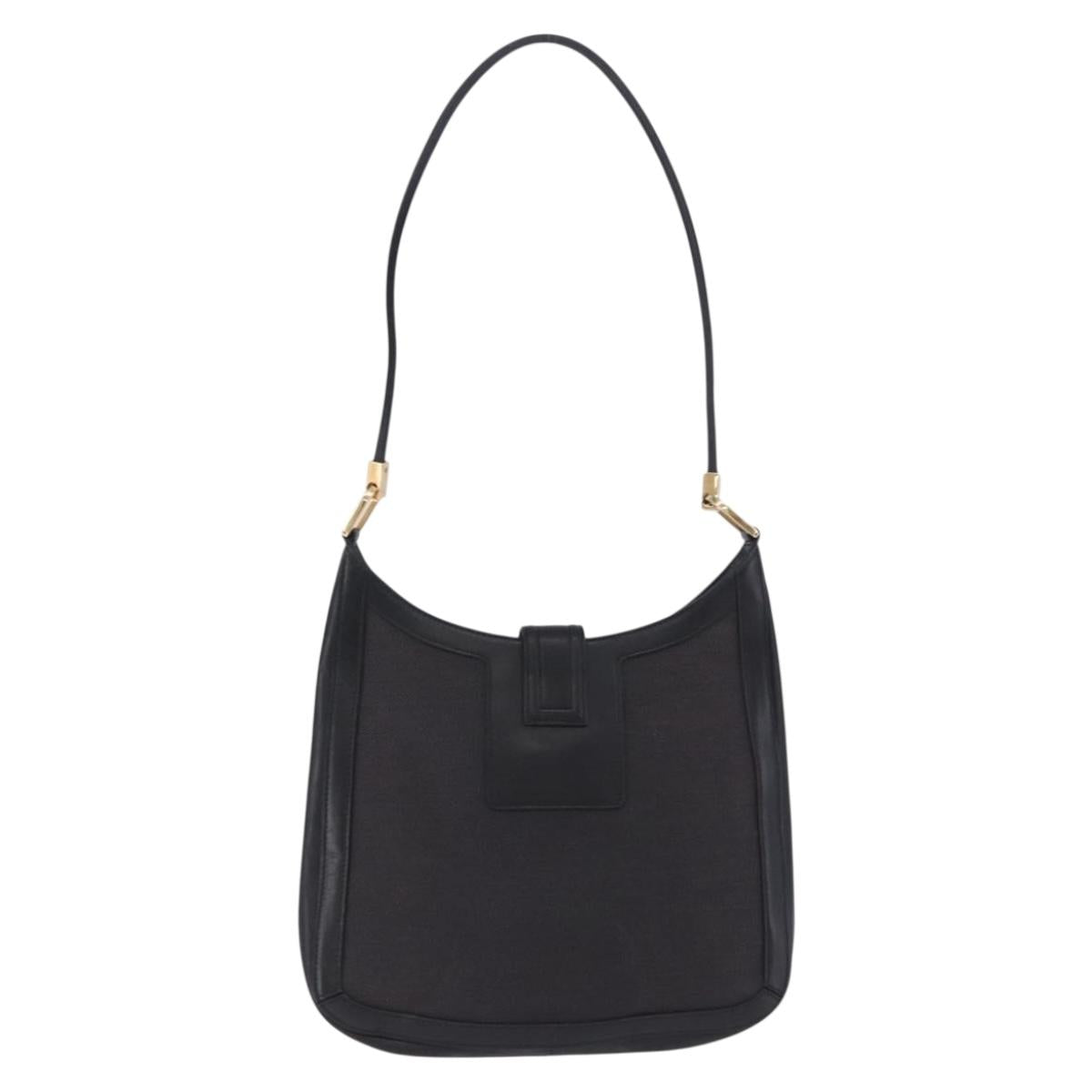 GUCCI Shoulder Bag Canvas Black Gold Tone 001 4142 Auth 194219