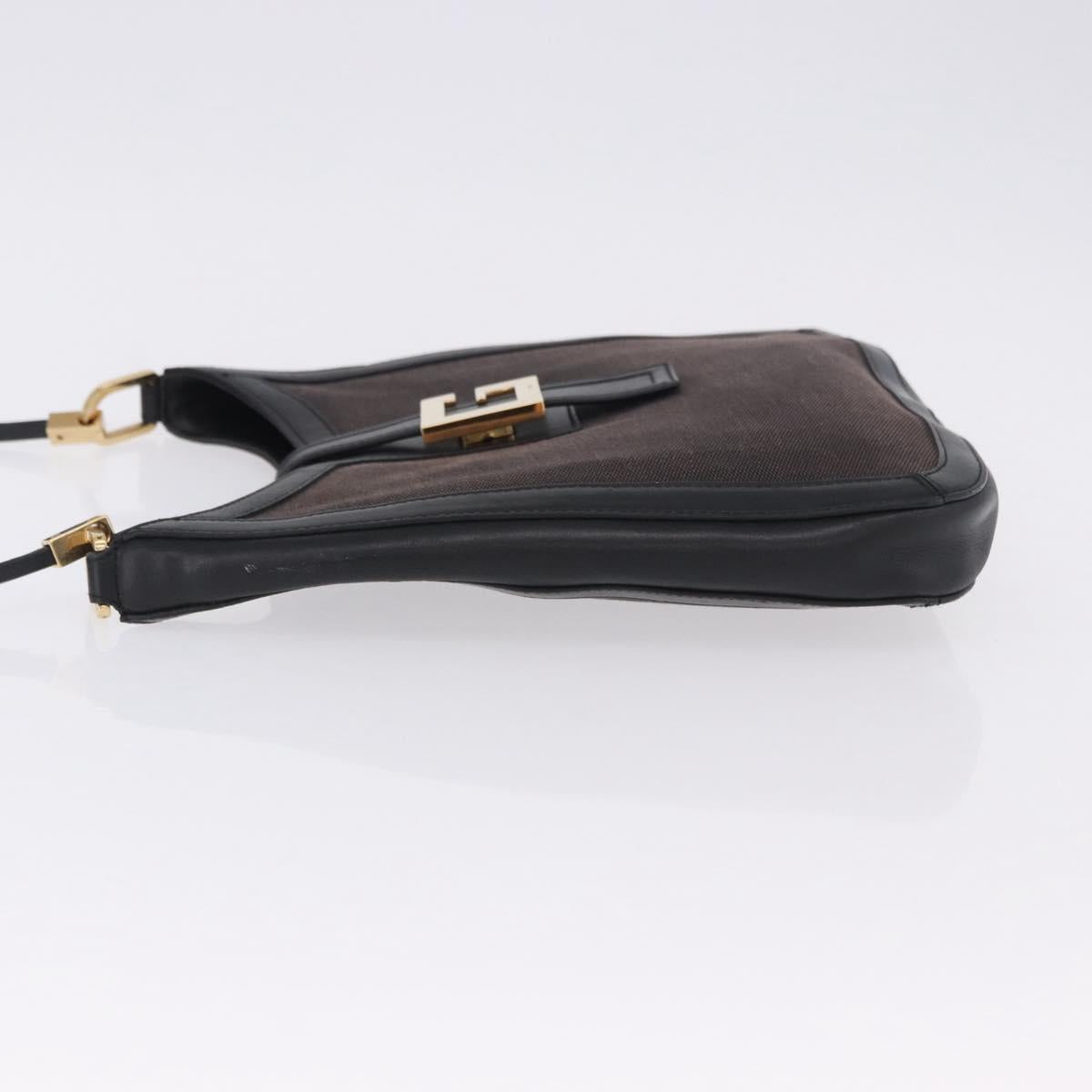 GUCCI Shoulder Bag Canvas Black Gold Tone 001 4142 Auth 194219