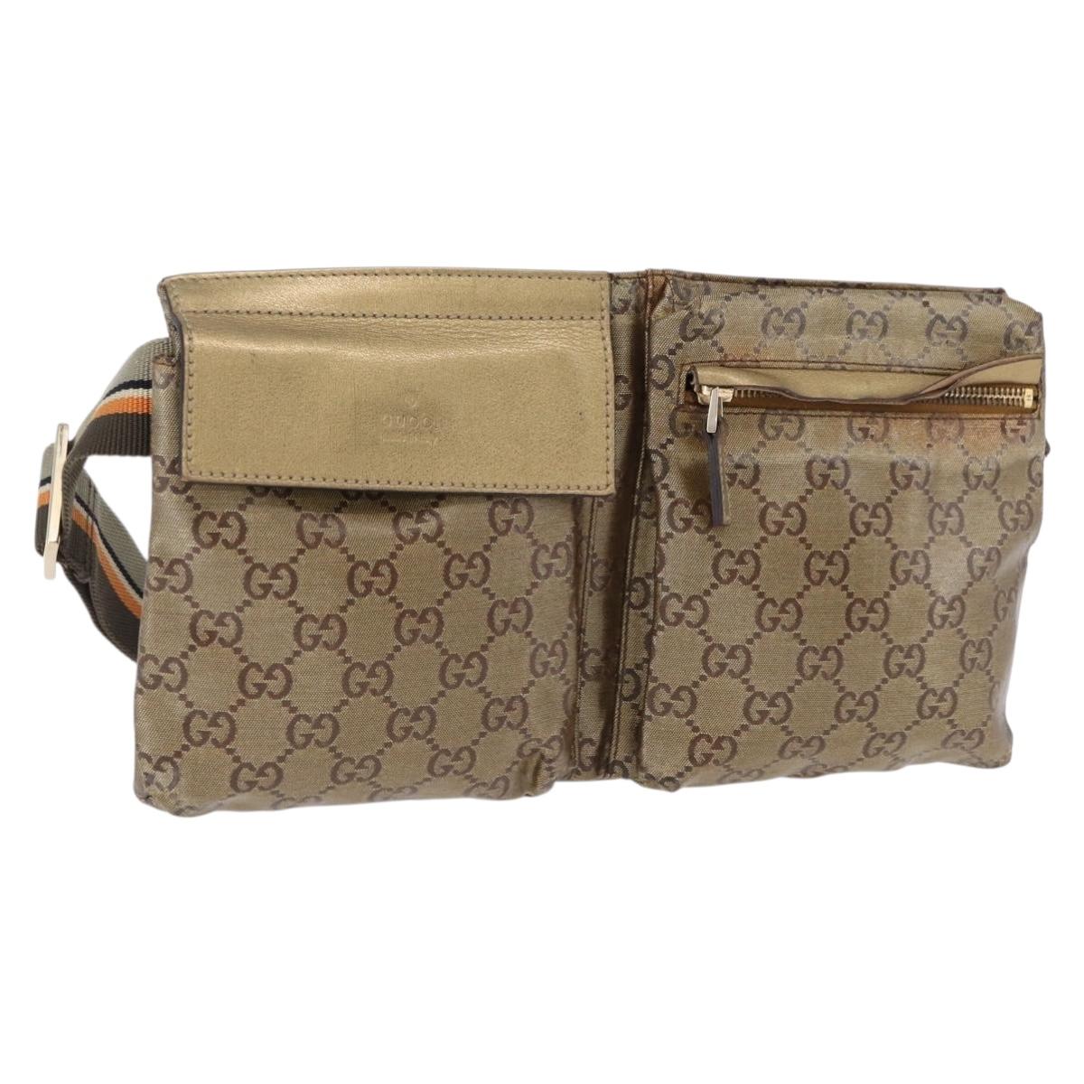 GUCCI GG Crystal Waist Bag Coated Canvas Gold 28566 Auth 194223