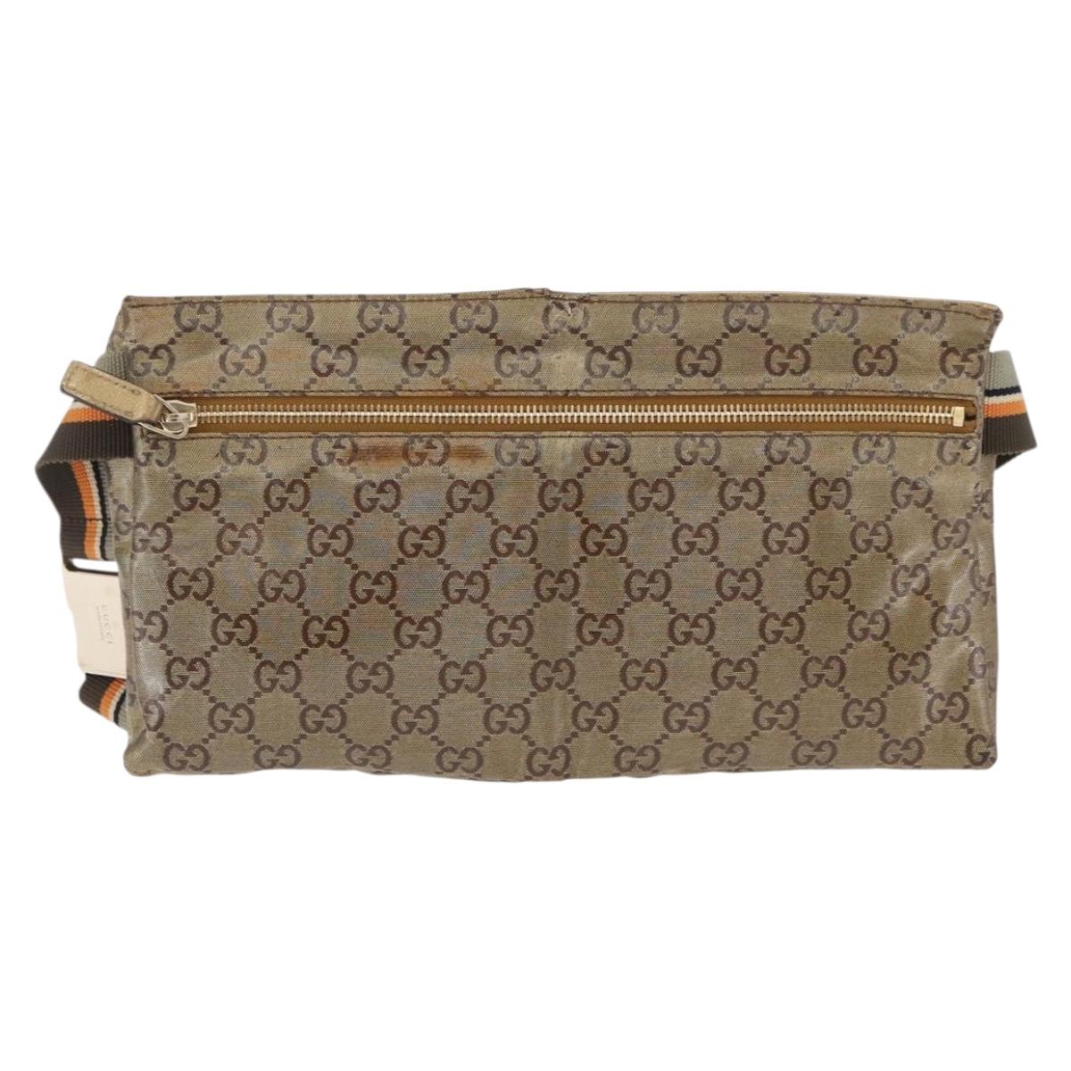 GUCCI GG Crystal Waist Bag Coated Canvas Gold 28566 Auth 194223