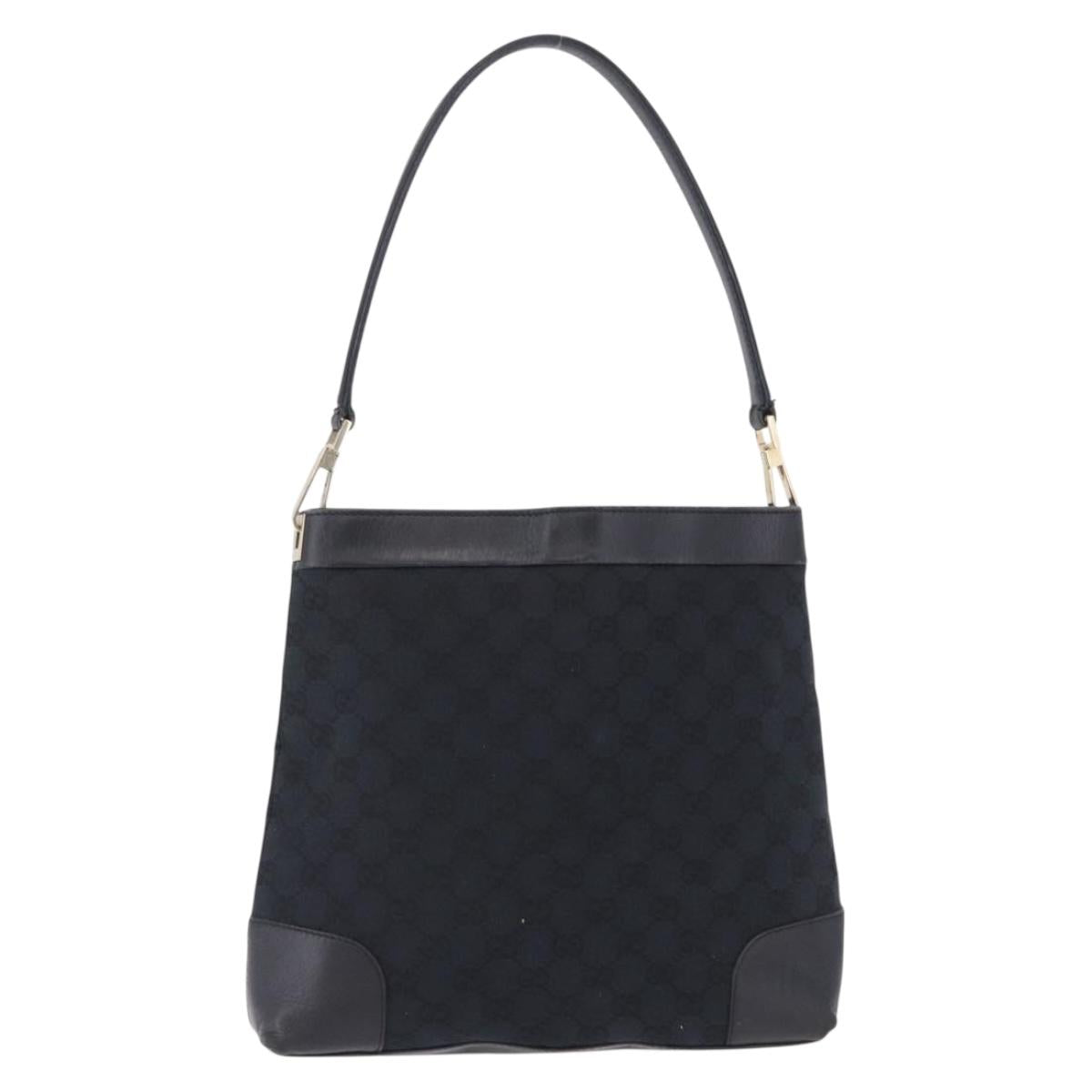 GUCCI GG Canvas Shoulder Bag Black Gold Tone 33900 Auth 194224