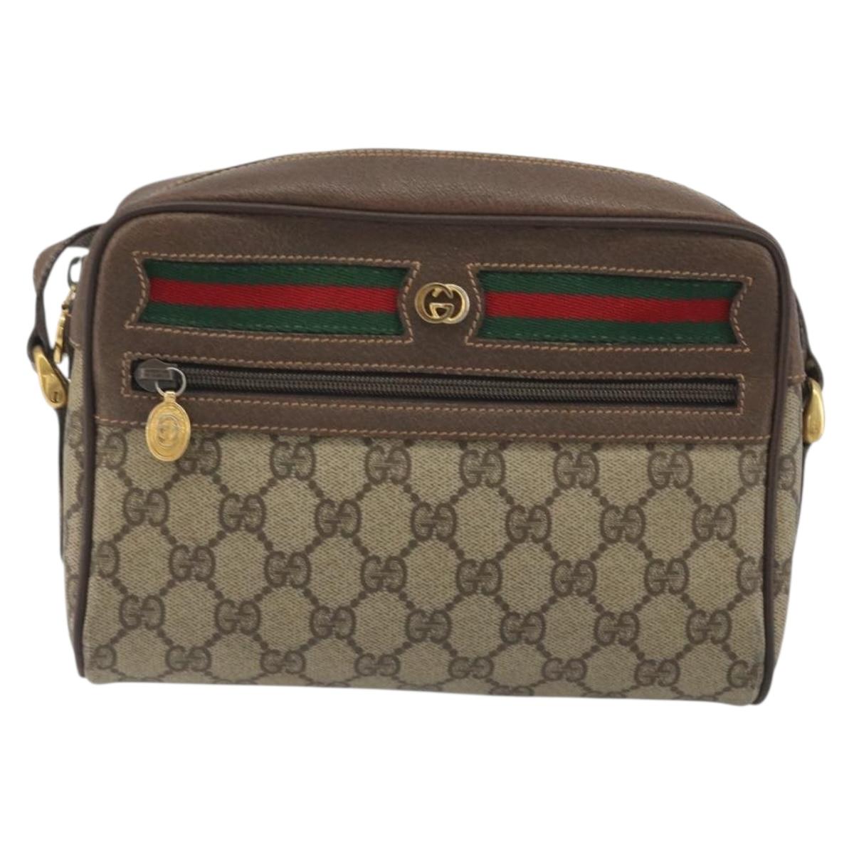 GUCCI GG Supreme Web Sherry Line Shoulder Bag PVC Beige Gold Tone Auth 194229