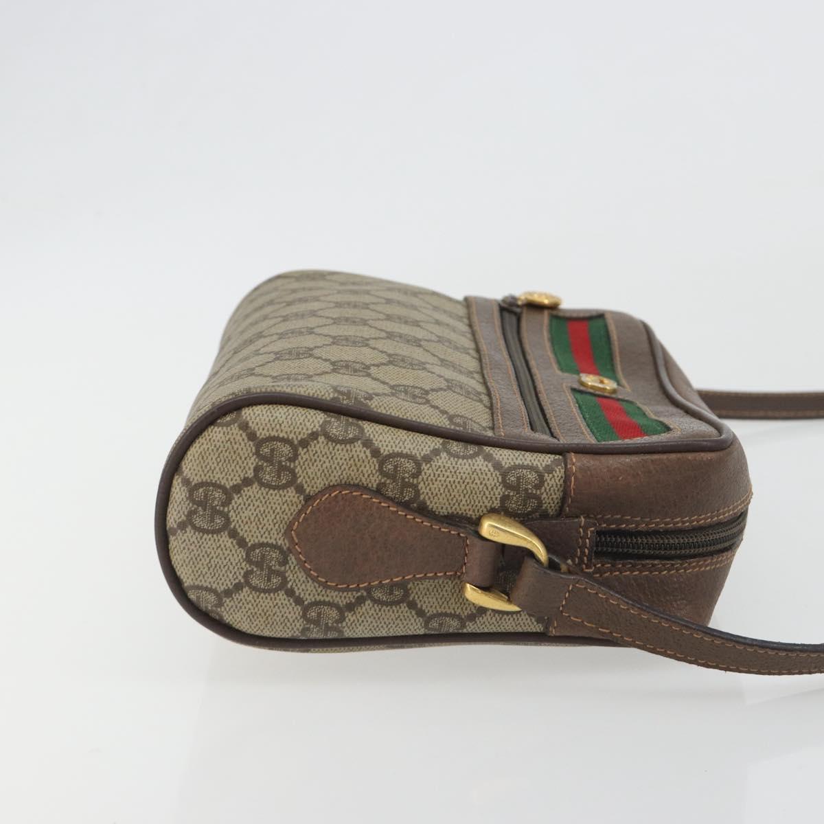 GUCCI GG Supreme Web Sherry Line Shoulder Bag PVC Beige Gold Tone Auth 194229