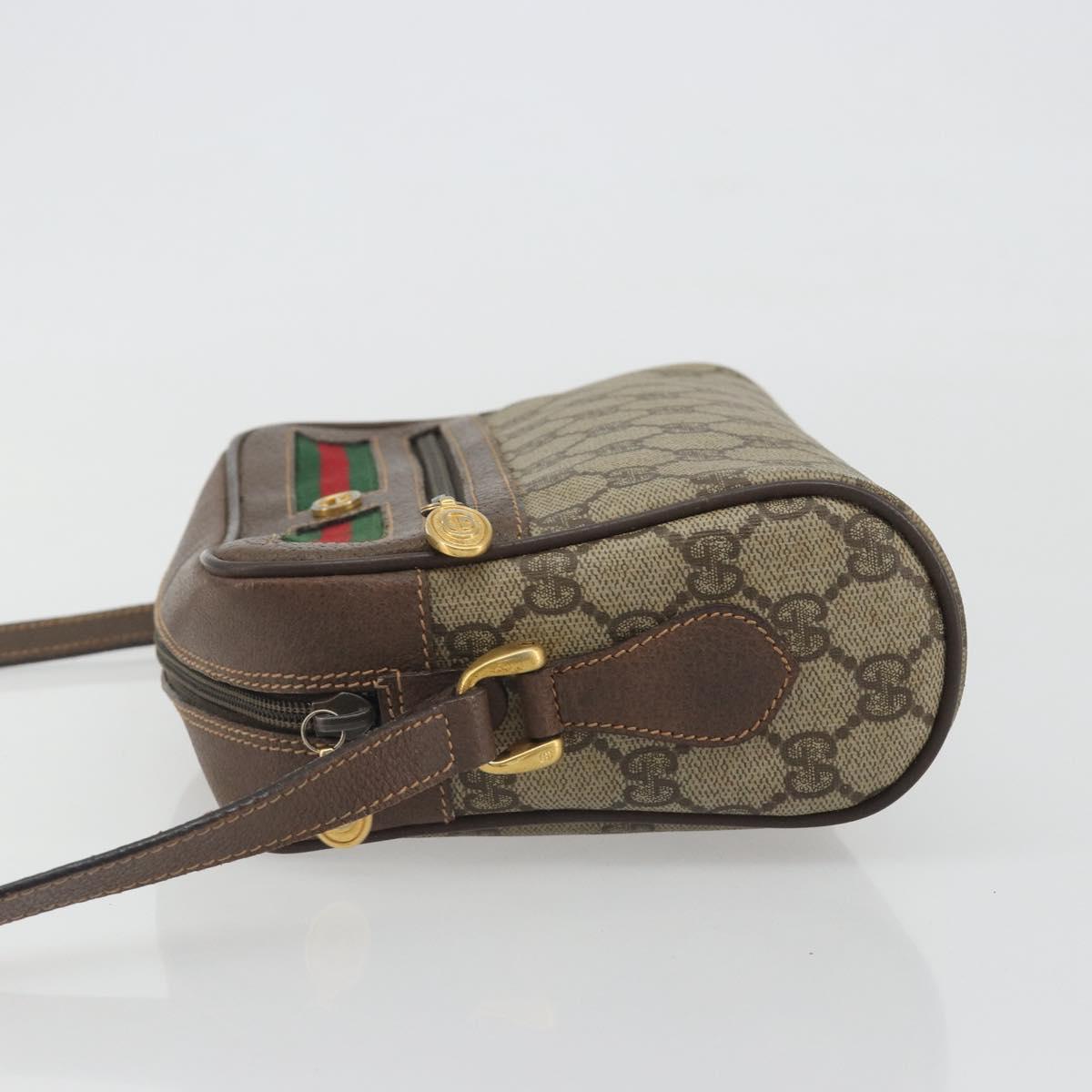 GUCCI GG Supreme Web Sherry Line Shoulder Bag PVC Beige Gold Tone Auth 194229