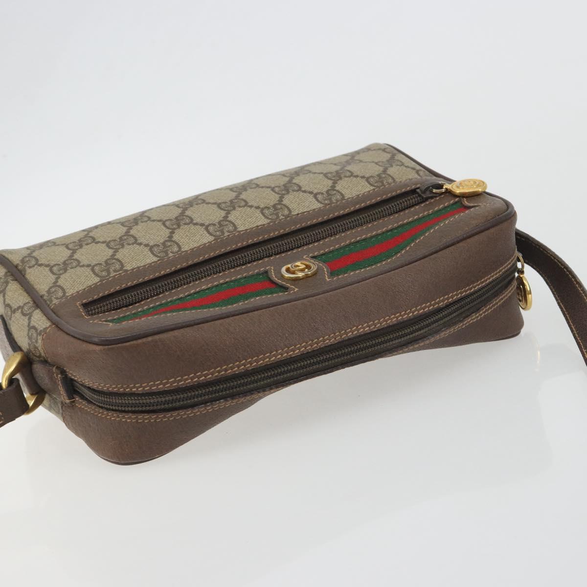 GUCCI GG Supreme Web Sherry Line Shoulder Bag PVC Beige Gold Tone Auth 194229