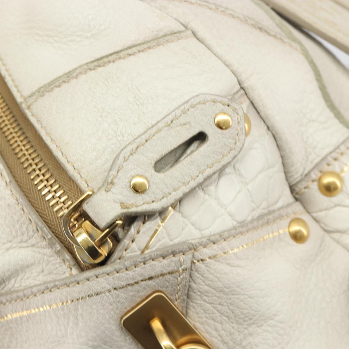 PRADA Hand Bag Embossed Leather 2way White Gold Auth 194231