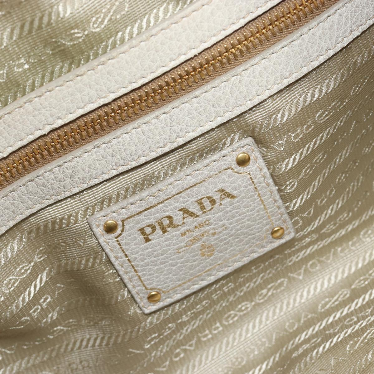 PRADA Hand Bag Embossed Leather 2way White Gold Auth 194231
