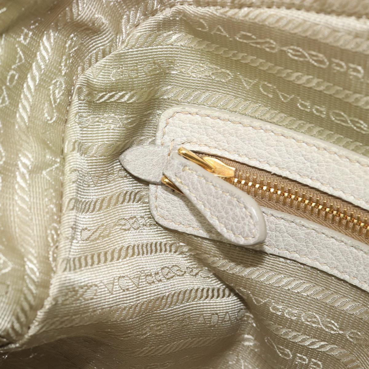 PRADA Hand Bag Embossed Leather 2way White Gold Auth 194231