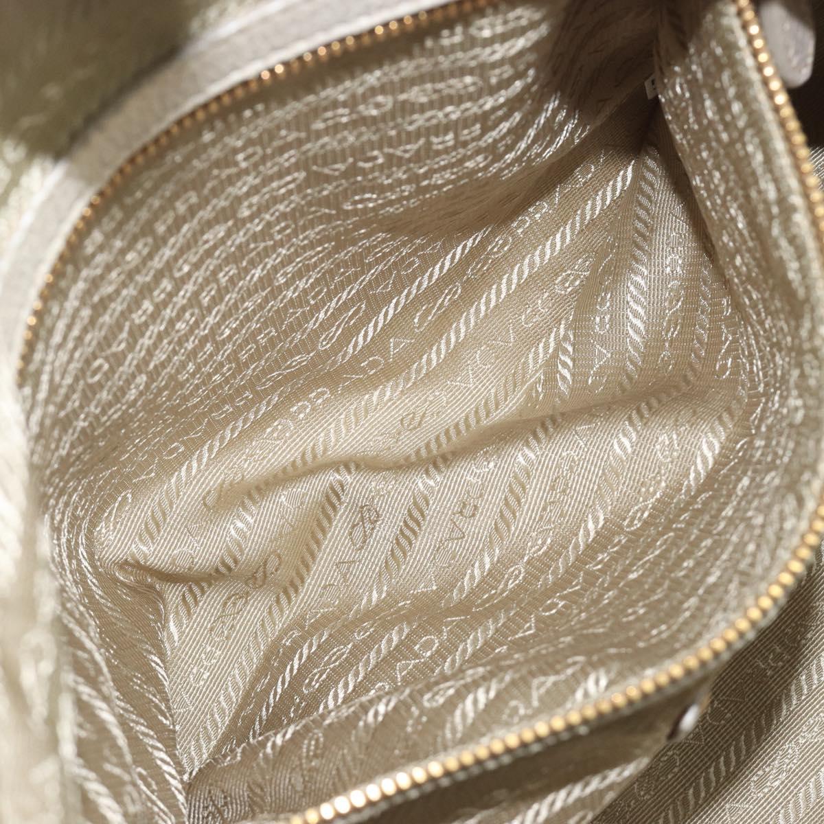 PRADA Hand Bag Embossed Leather 2way White Gold Auth 194231