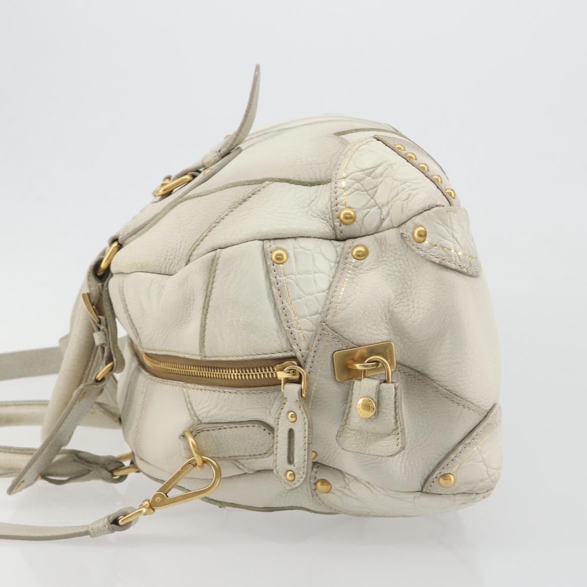 PRADA Hand Bag Embossed Leather 2way White Gold Auth 194231