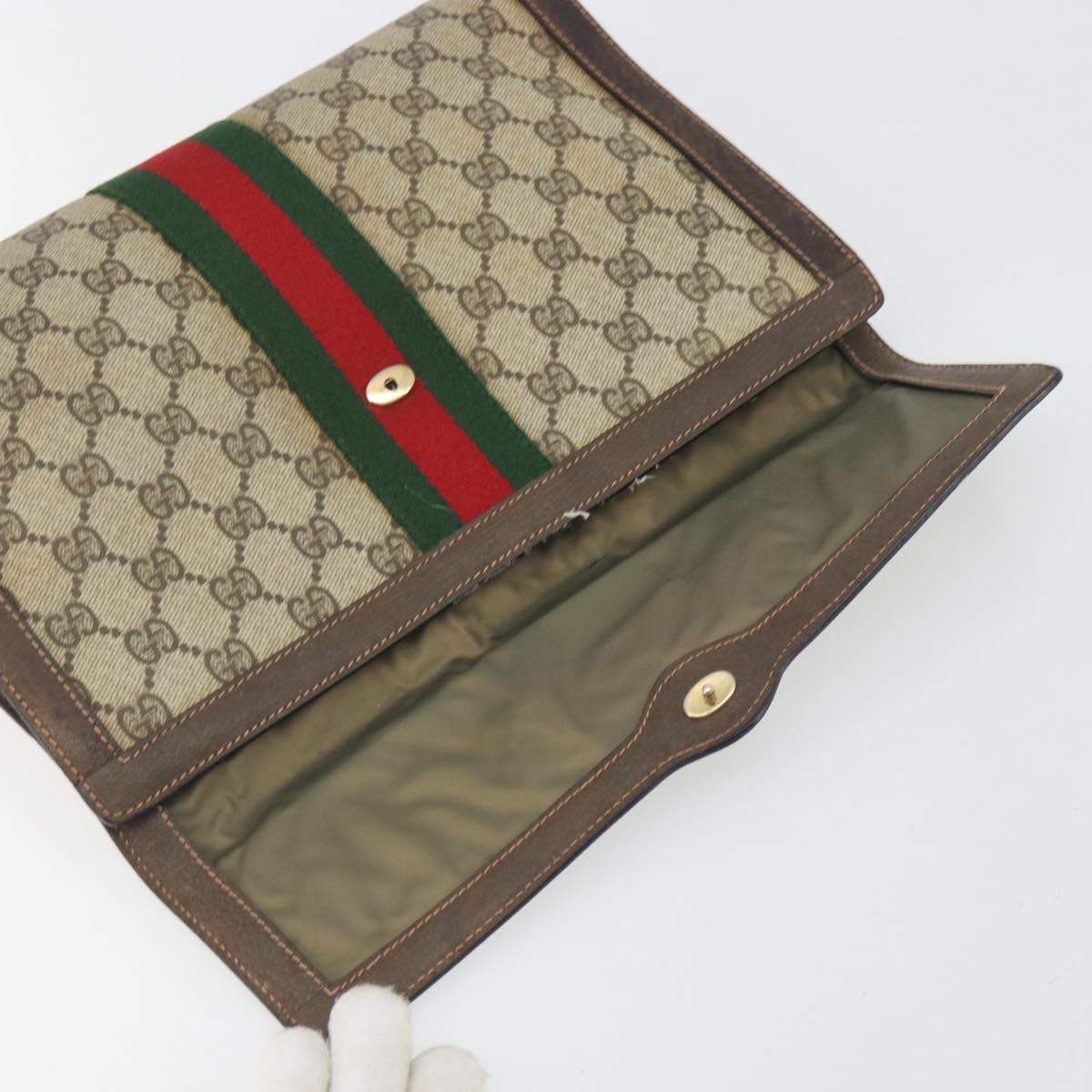 GUCCI PARFUMS GG Supreme Web Sherry Line Clutch Bag PVC Beige Gold Auth 194232