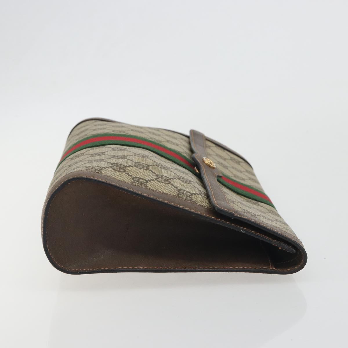 GUCCI PARFUMS GG Supreme Web Sherry Line Clutch Bag PVC Beige Gold Auth 194232