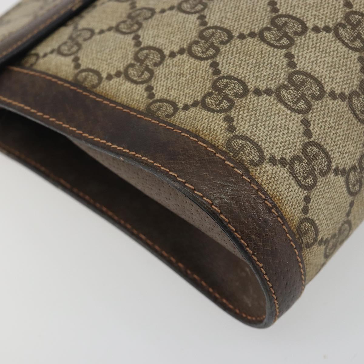 GUCCI PARFUMS GG Supreme Web Sherry Line Clutch Bag PVC Beige Gold Auth 194232