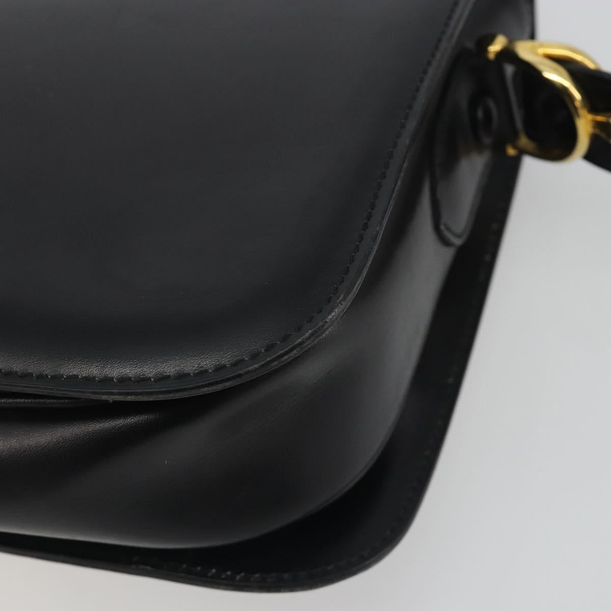 CELINE Shoulder Bag Leather Black Gold Auth 194233