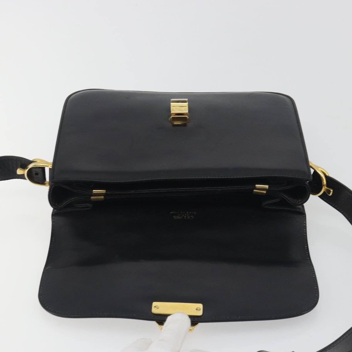 CELINE Shoulder Bag Leather Black Gold Auth 194233