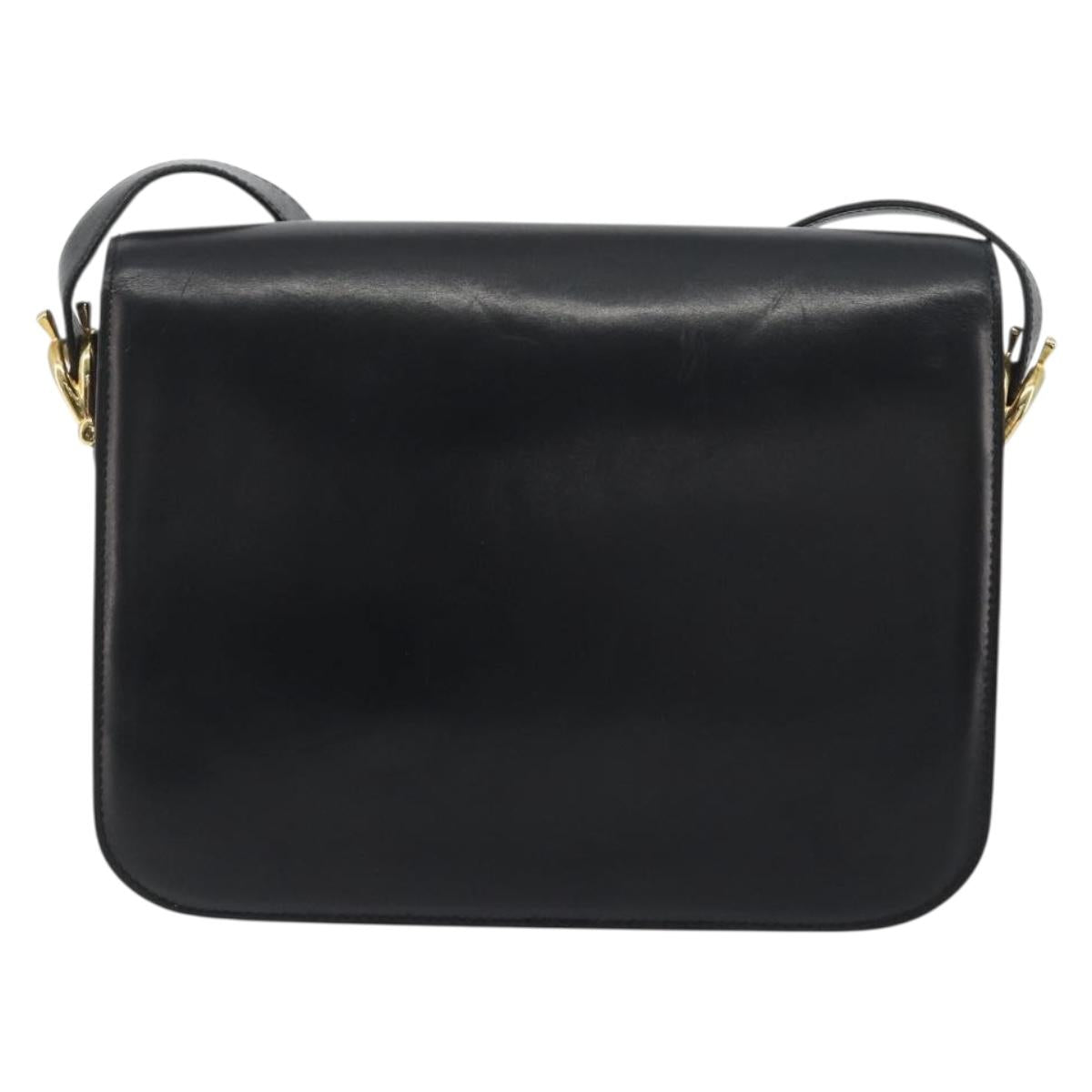 CELINE Shoulder Bag Leather Black Gold Auth 194233