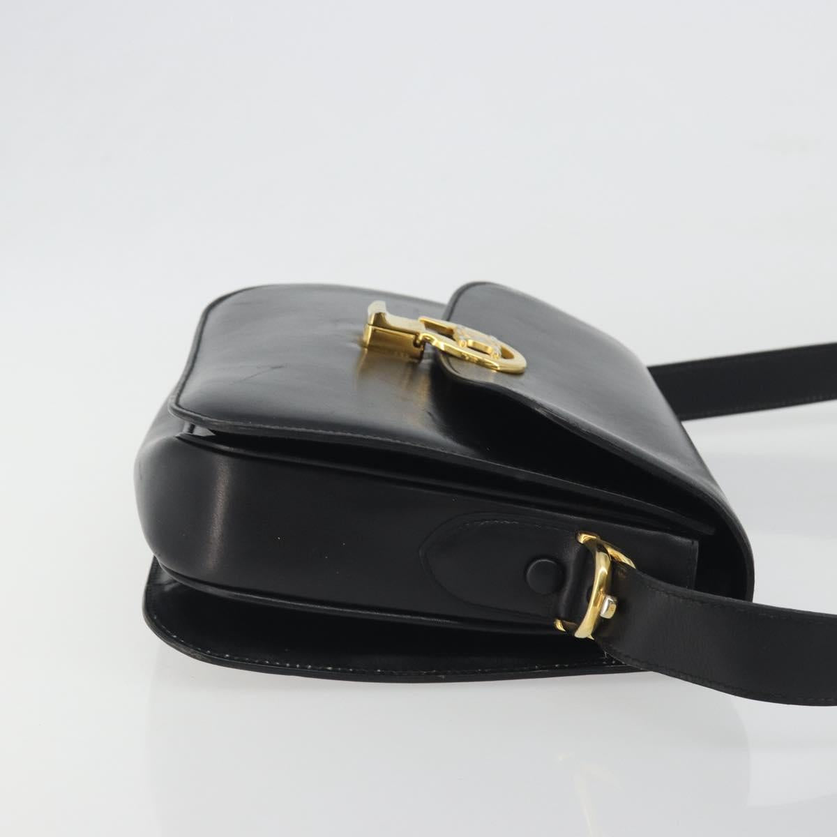 CELINE Shoulder Bag Leather Black Gold Auth 194233