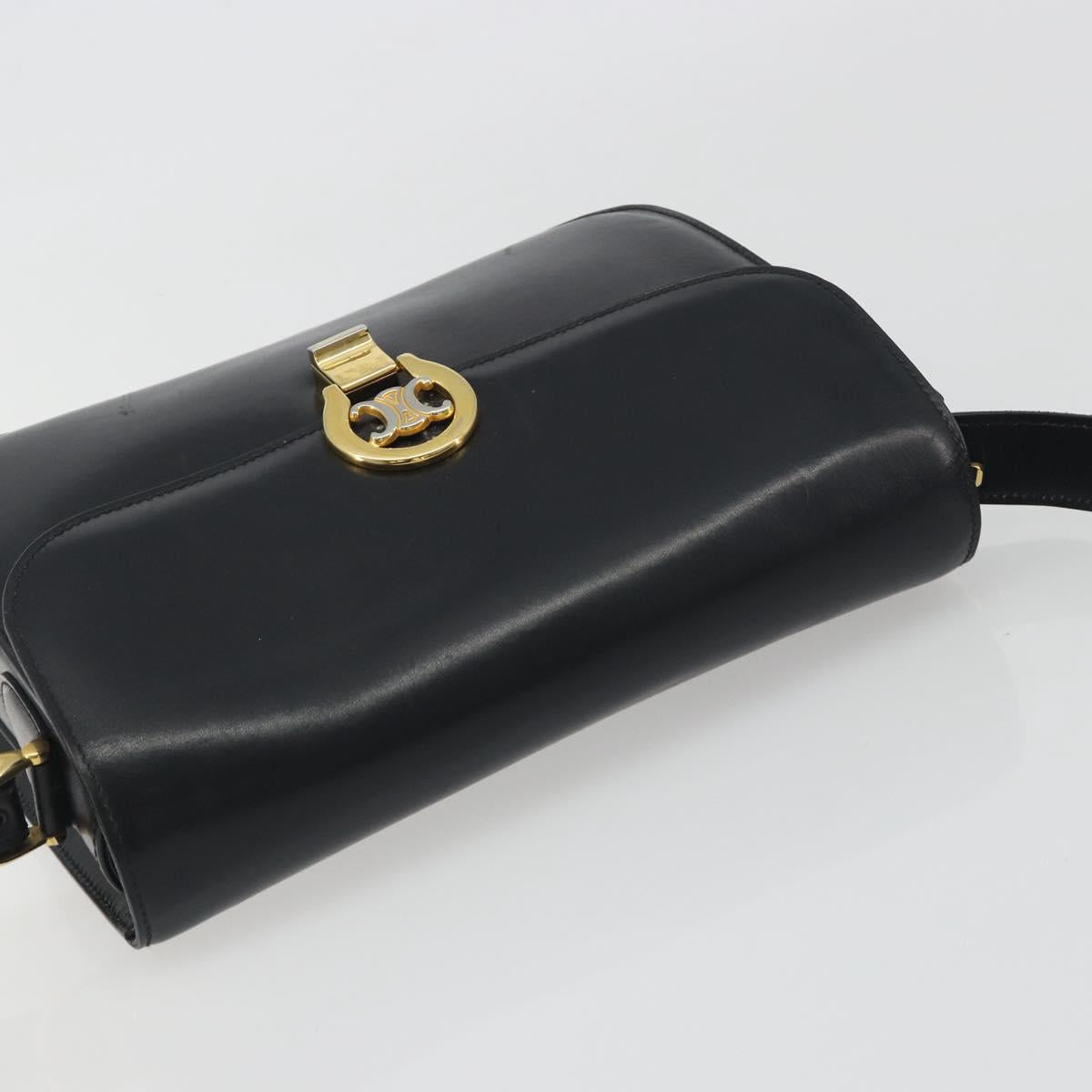 CELINE Shoulder Bag Leather Black Gold Auth 194233
