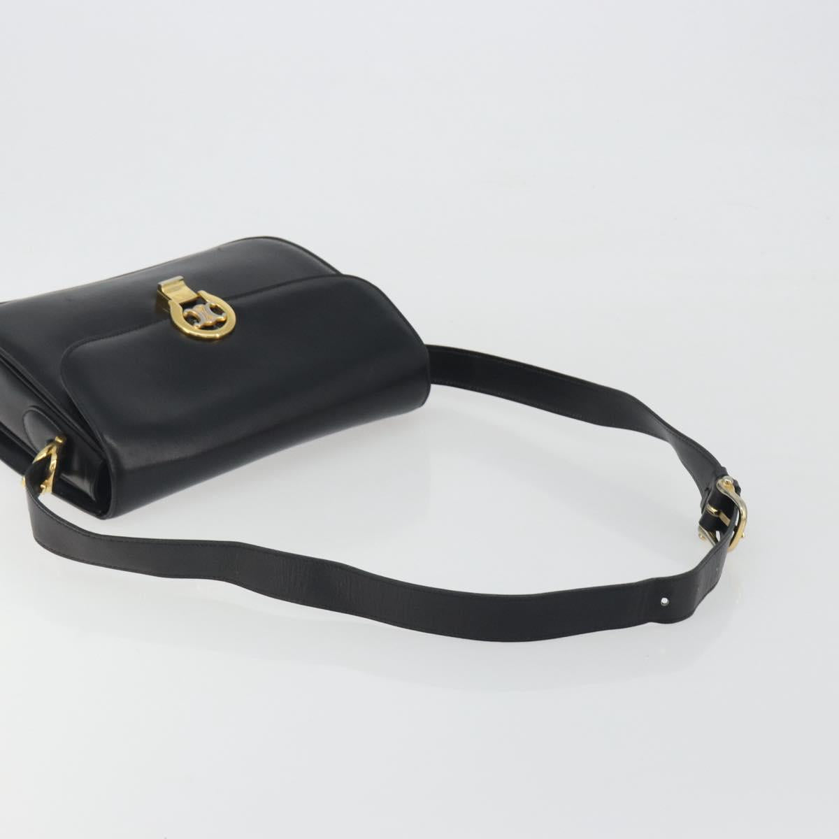 CELINE Shoulder Bag Leather Black Gold Auth 194233