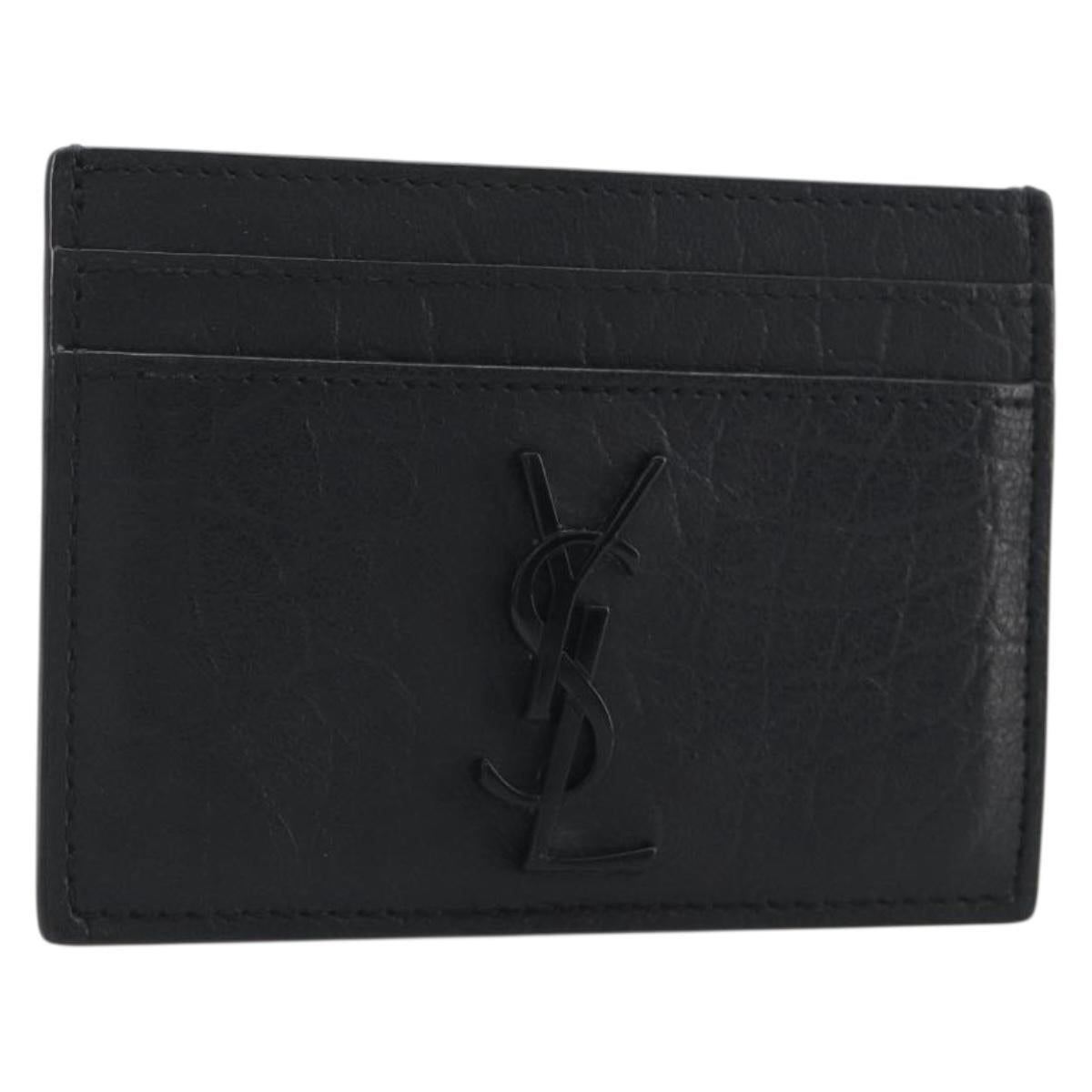 SAINT LAURENT Card Case Leather Black 485631 Auth 194237M