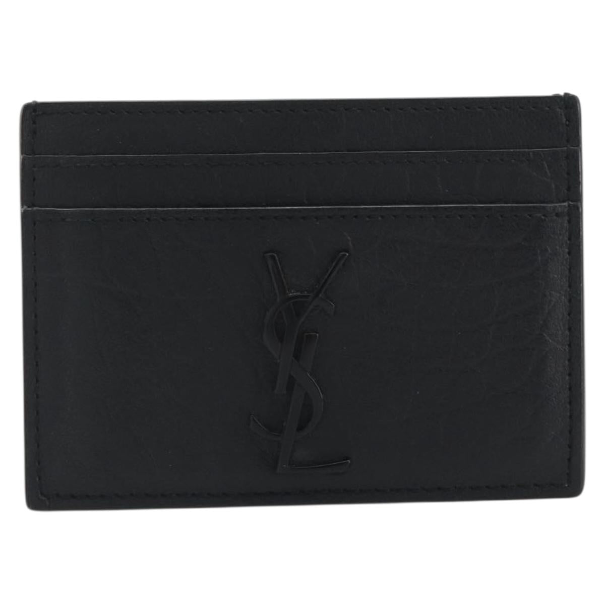 SAINT LAURENT Card Case Leather Black 485631 Auth 194237M