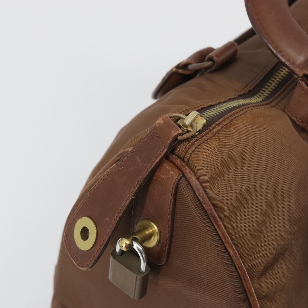 PRADA Hand Bag Nylon Brown Gold Auth 194238