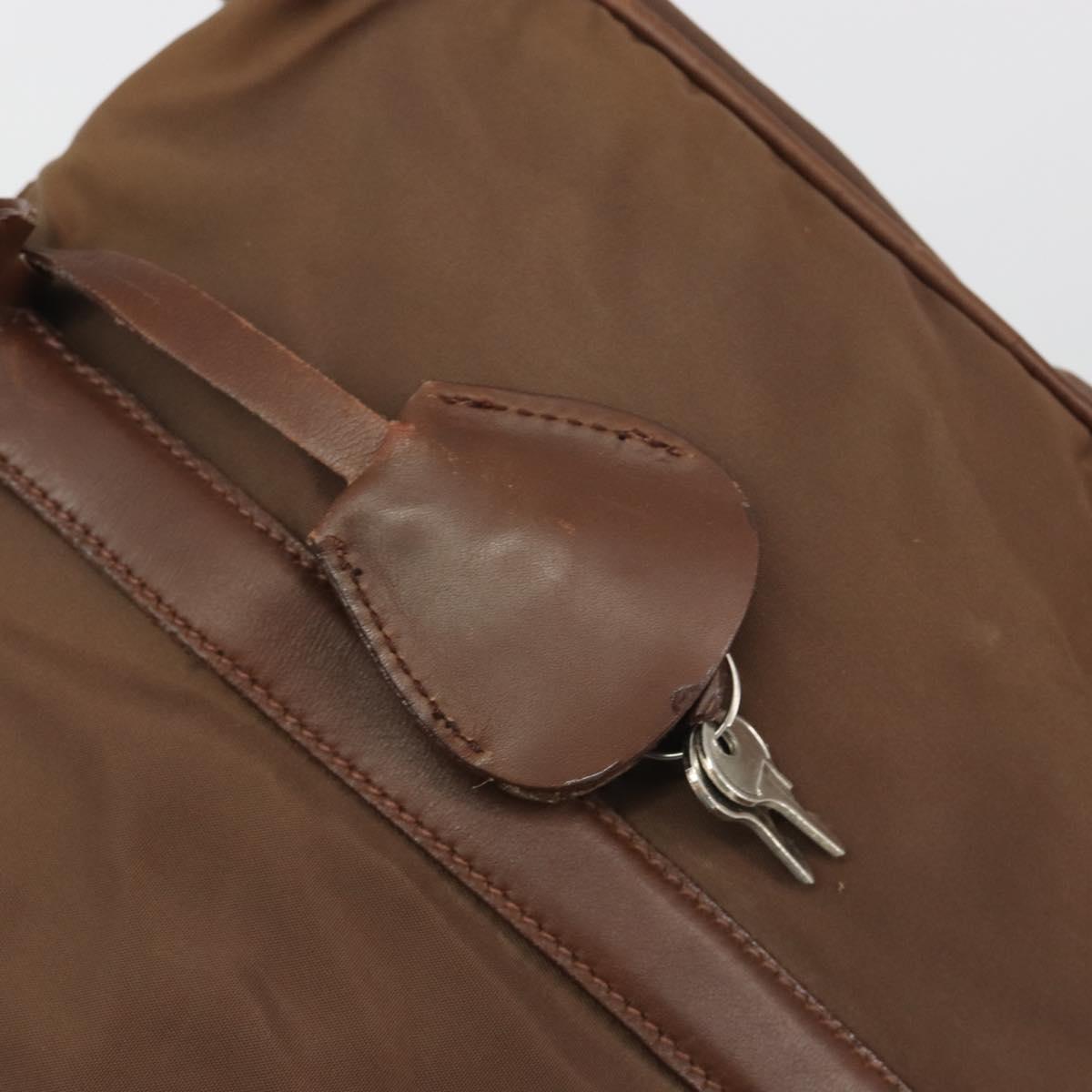 PRADA Hand Bag Nylon Brown Gold Auth 194238