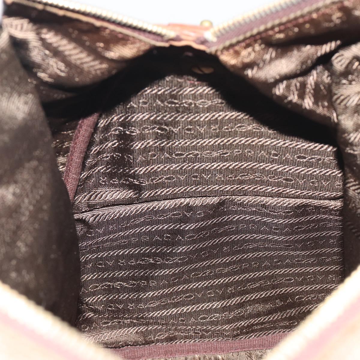 PRADA Hand Bag Nylon Brown Gold Auth 194238