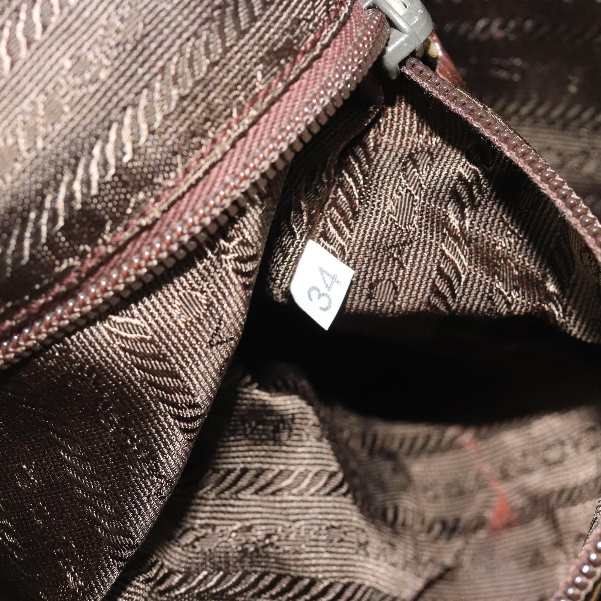 PRADA Hand Bag Nylon Brown Gold Auth 194238