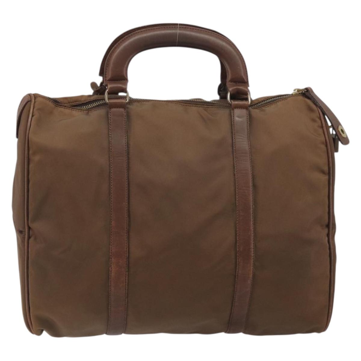 PRADA Hand Bag Nylon Brown Gold Auth 194238