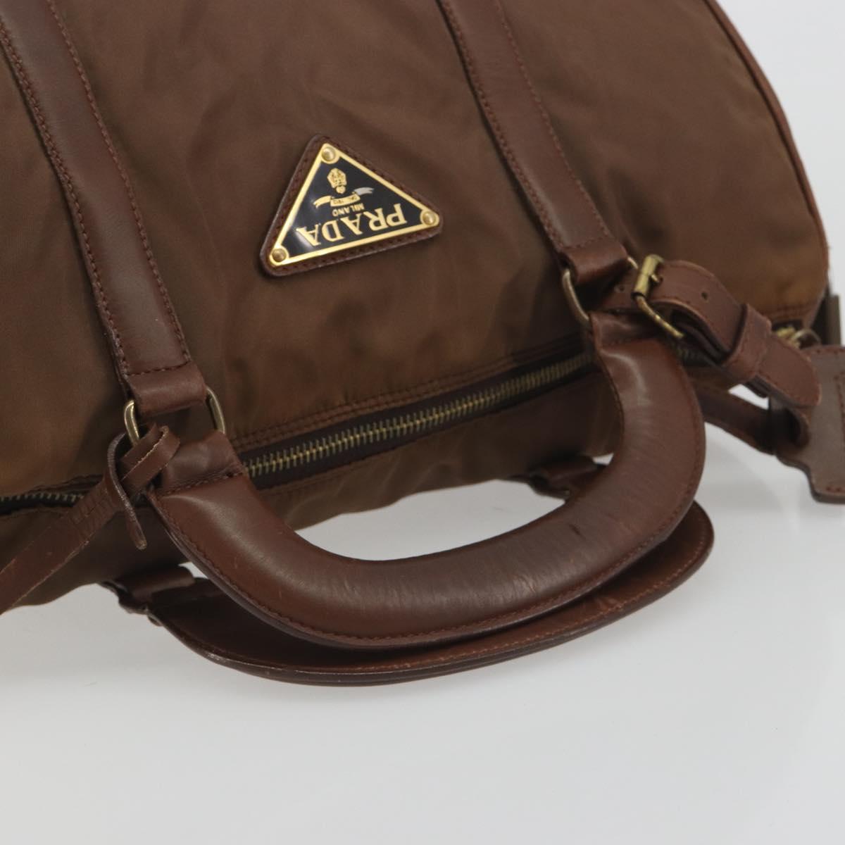 PRADA Hand Bag Nylon Brown Gold Auth 194238