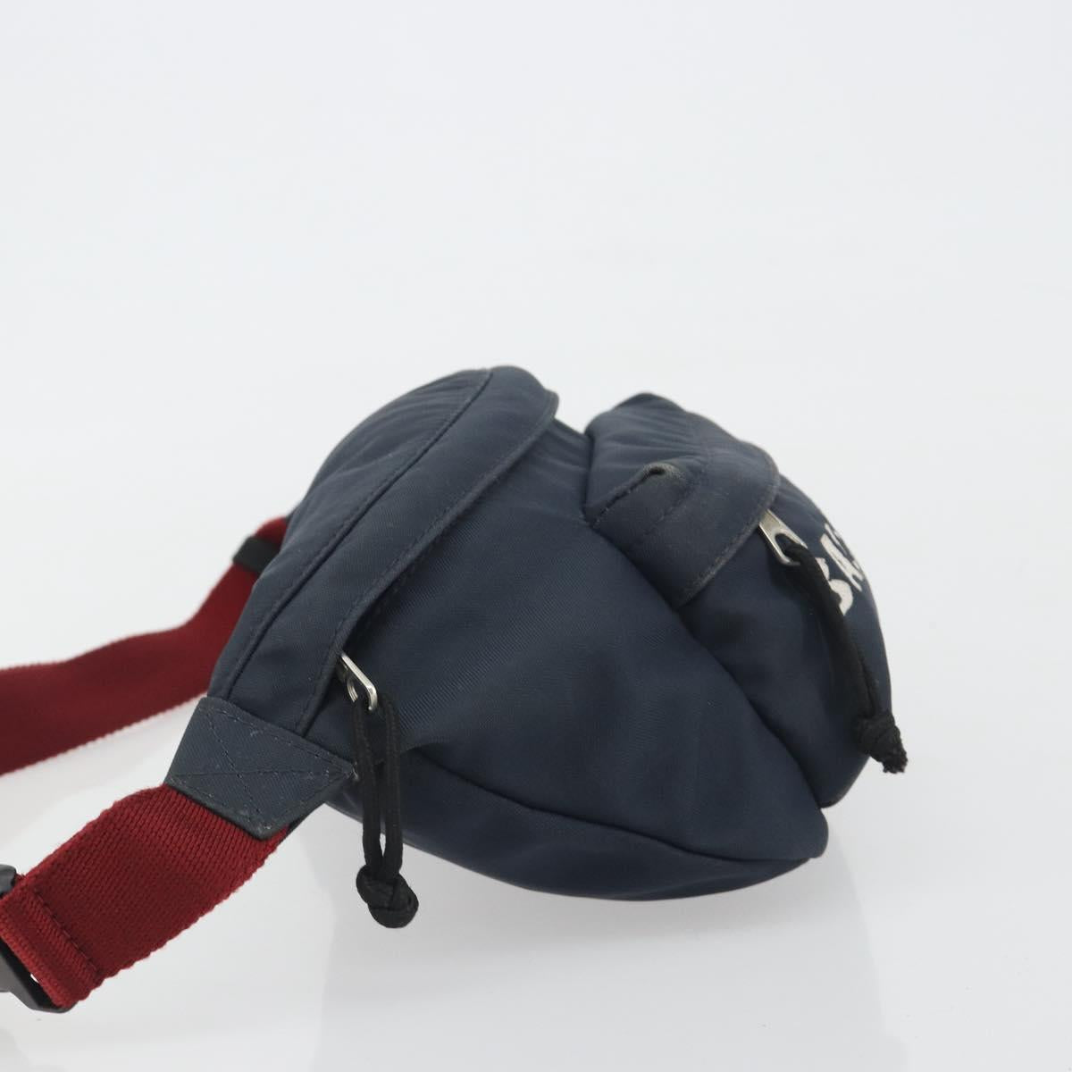 BALENCIAGA Body Bag Canvas Navy Silver Auth 194239