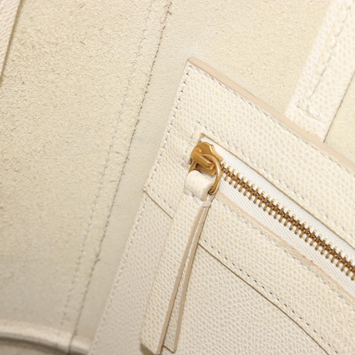 CELINE Vertical Cabas Small Hand Bag Calf Skin 2way White Gray gold Auth 194240