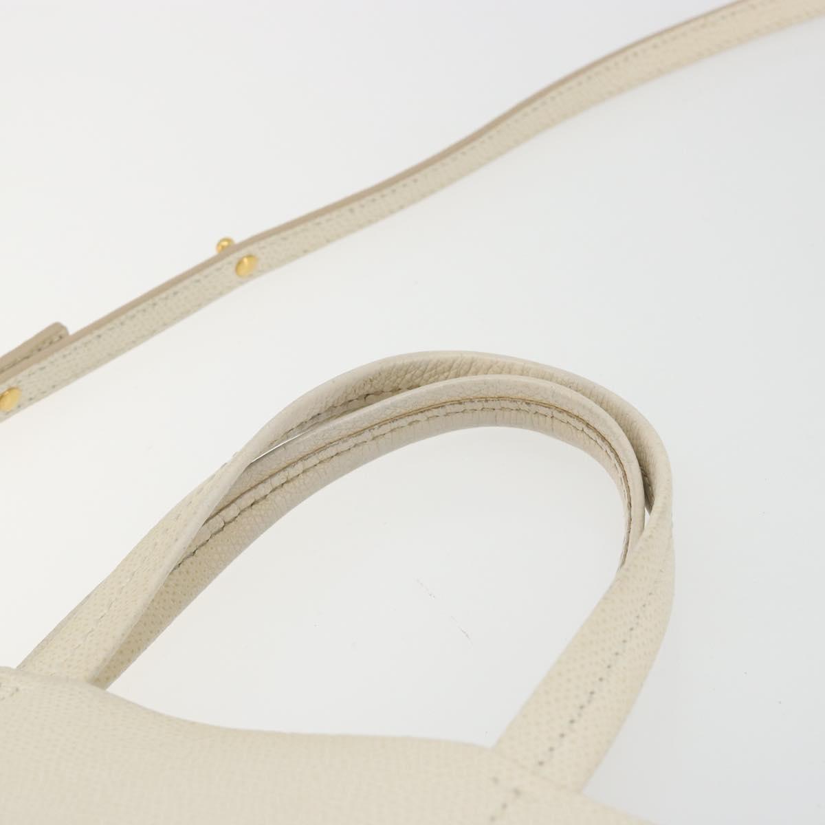 CELINE Vertical Cabas Small Hand Bag Calf Skin 2way White Gray gold Auth 194240