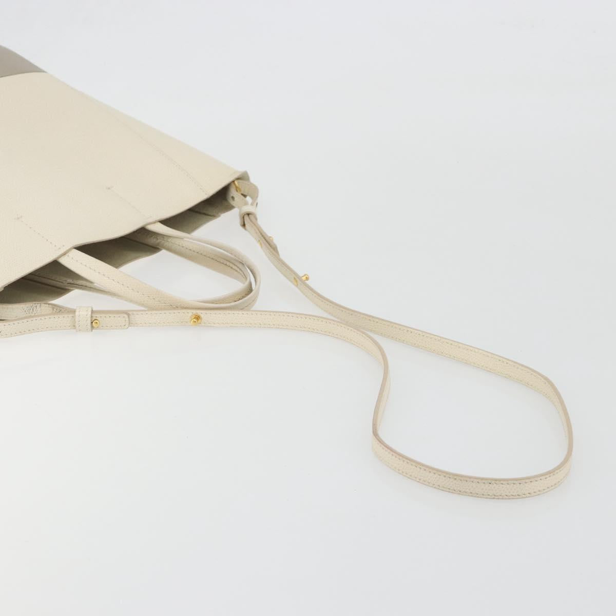 CELINE Vertical Cabas Small Hand Bag Calf Skin 2way White Gray gold Auth 194240