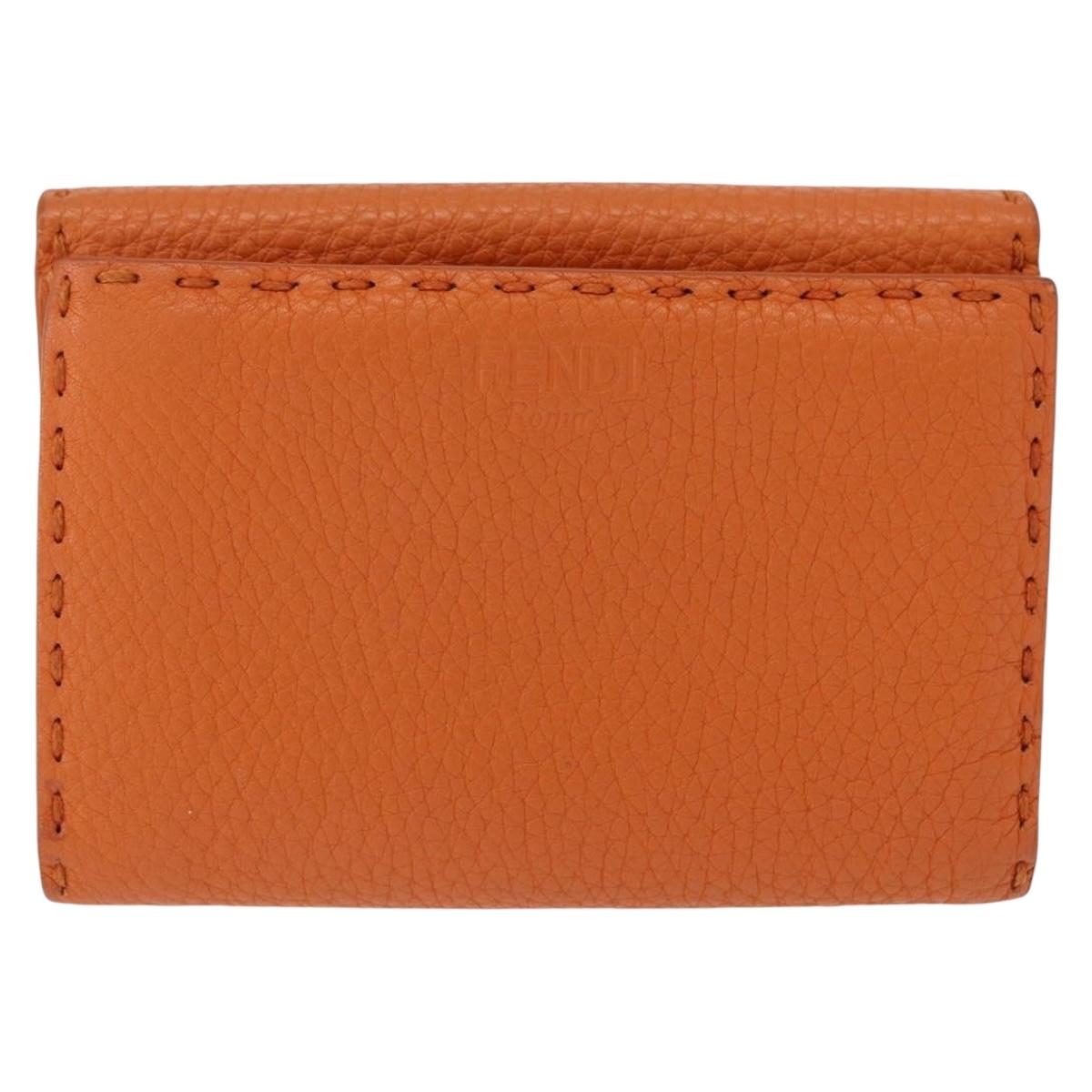 FENDI Celeria Wallet Leather Orange Silver Auth 194243A