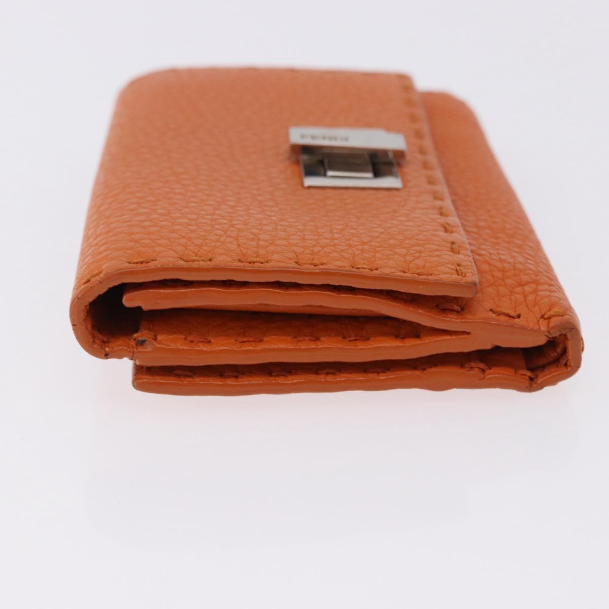 FENDI Celeria Wallet Leather Orange Silver Auth 194243A